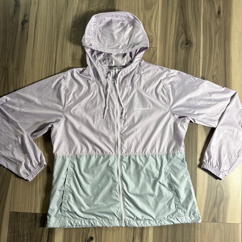 Columbia Womens Flash Forward Windbreaker Jacket Purple Mint Colorblock XL
